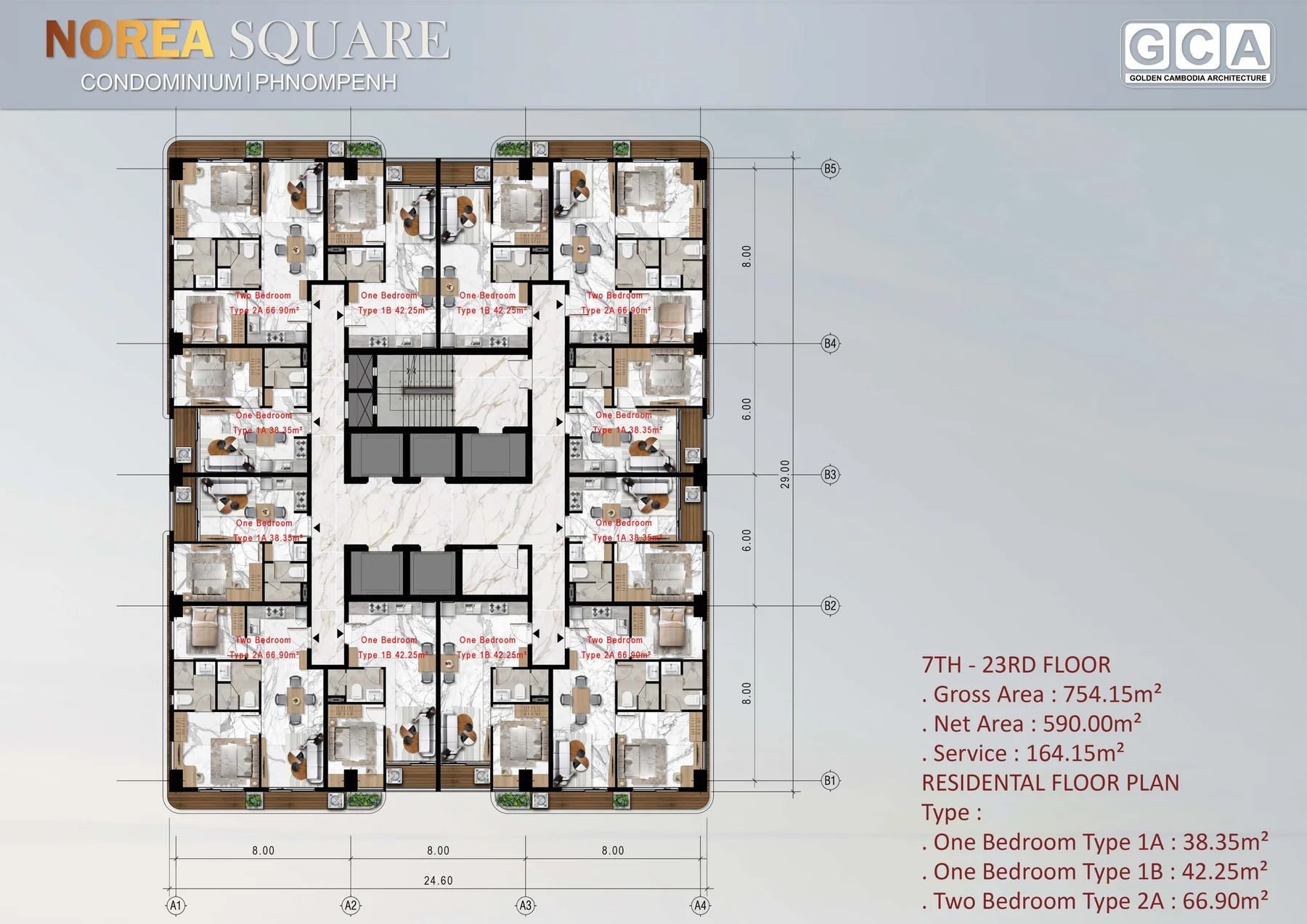 Norea Square typical residential floor plan, 7th to 23rd floor